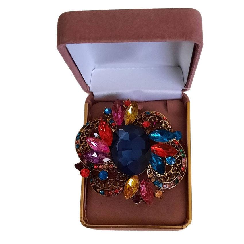 Large Diamante Multi Coloured Brooch