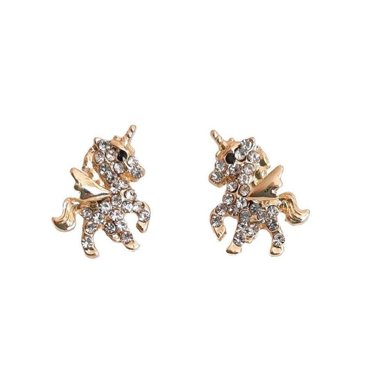 Large Gold Diamante Unicorn Earrings