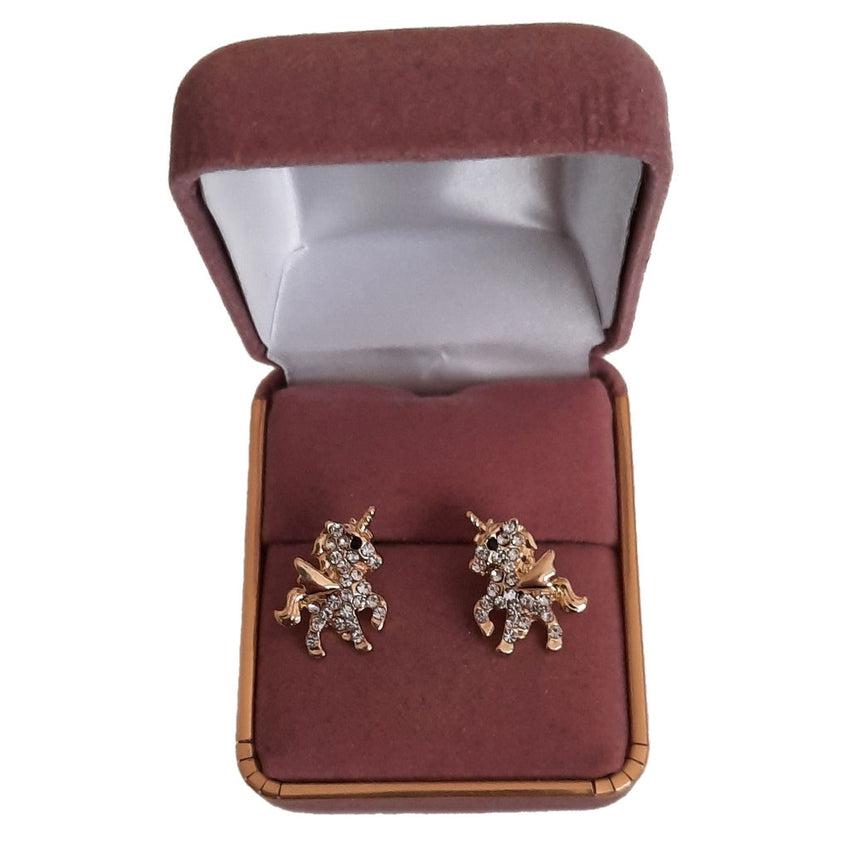Large Gold Diamante Unicorn Earrings