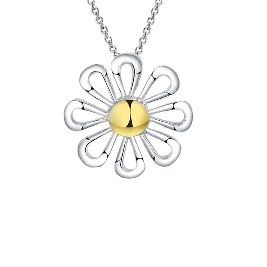 Large Open Silver Daisy Pendant With A Gold Centre