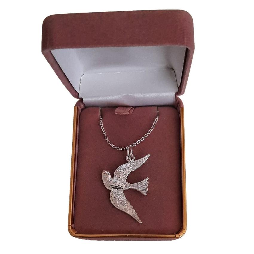 Large Open Wing Sterling Silver Swallow Pendant