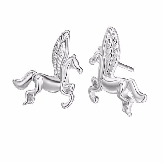 Large Silver Plated Pegasos Fashion Earrings