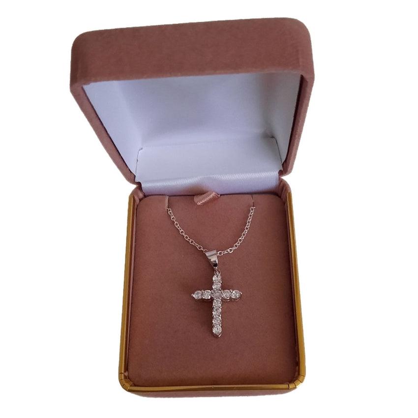 Larger Size Round Stone Cubic Zirconia Sterling Silver Cross