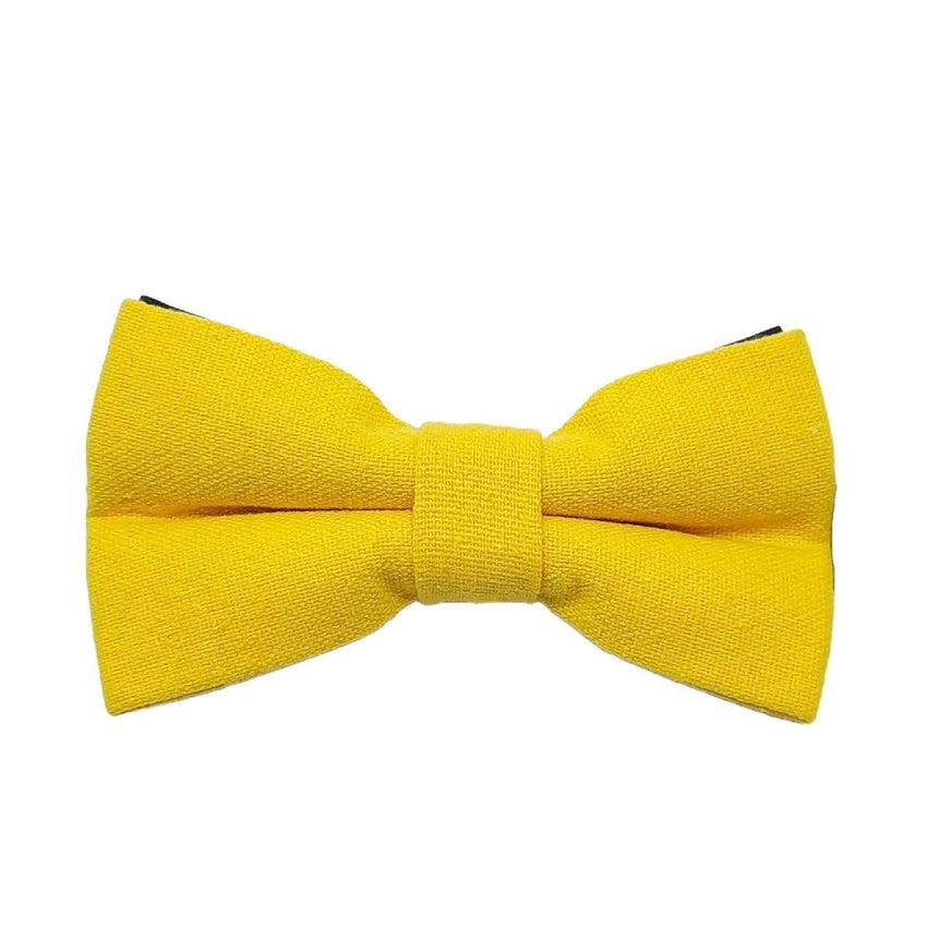 Lemon Yellow Linen Bow Tie On A Black Band