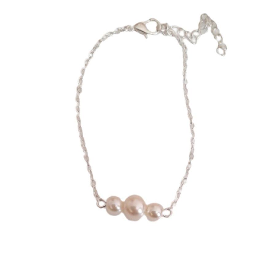 Light 3 Pearl Bead Girls Silver Plated Fashion Communion Bracelet