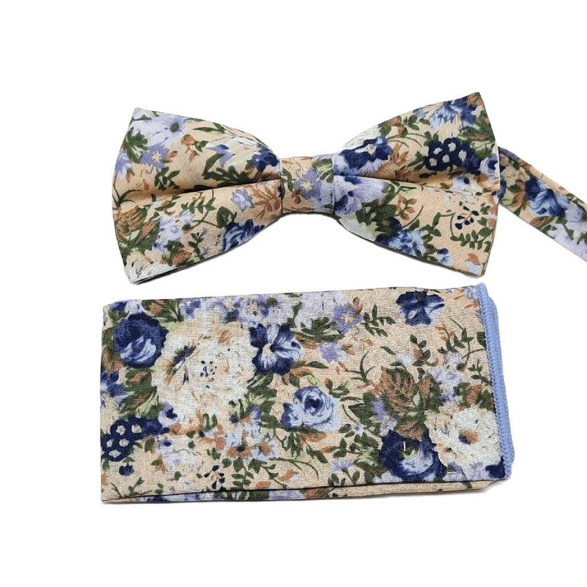 Light And Dark Blue With White Flowers Matching Bow Tie Set