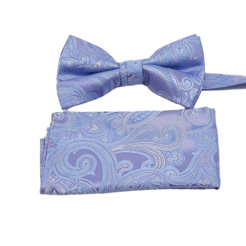 Light Blue And Pale Mauve Paisley Pattern Bow Tie Set