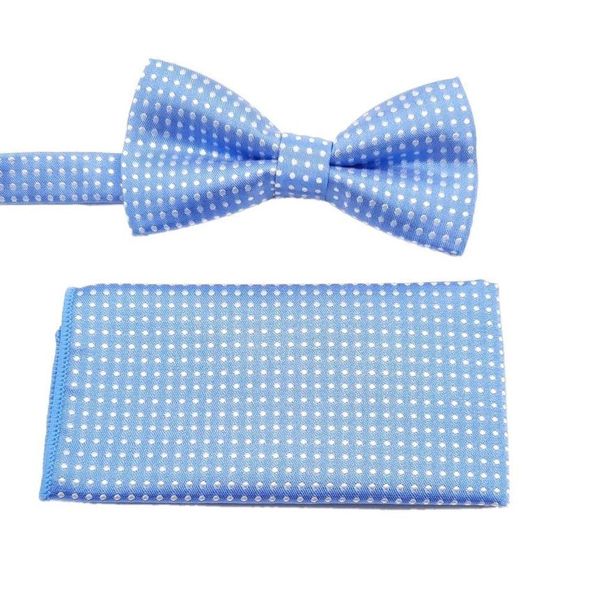 Light Blue With White Dots Boys Dicky Bow And Hanky Set