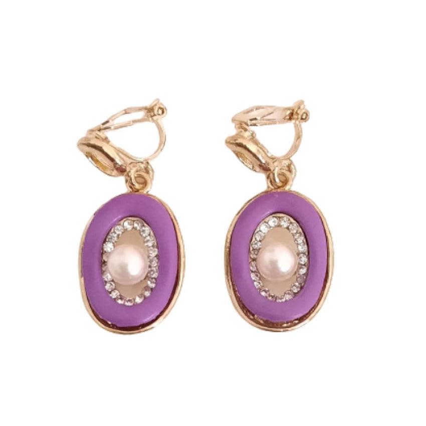 Light Purple Crystal And Pearl Clip On Earrings