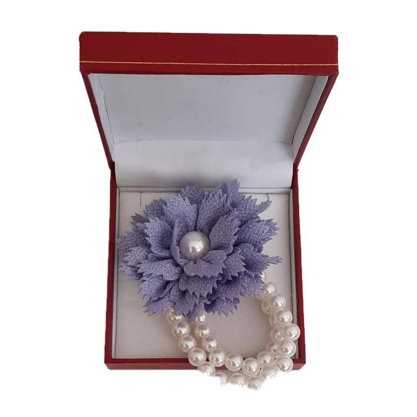 Light Purple Flower Bouquet Wrist Corsage Pearl Bracelet