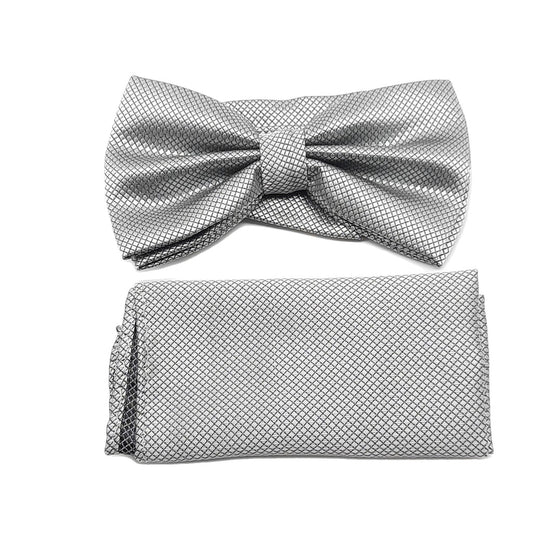 Light Silver Grey Patterned Matching Dicky Bow And Hanky Set