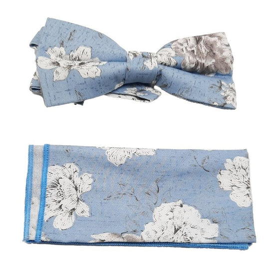 Light Blue With White Flowers Bow Tie Set