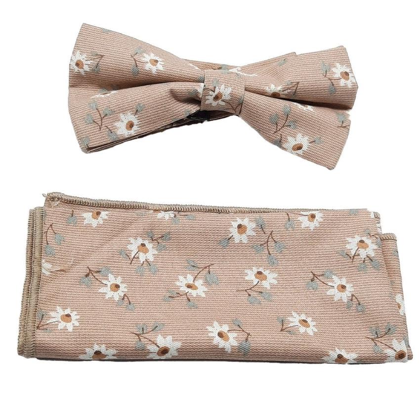 Light Coffee With White Daisies Bow Tie Set