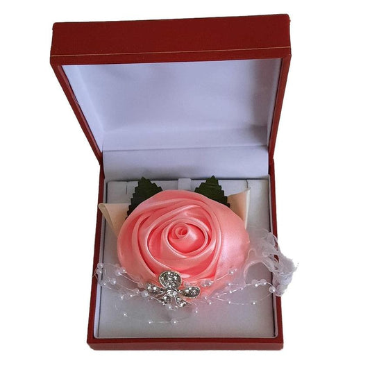 Light Pink Silk Rose With Ribbon And Lace Decoration Wrist Corsage