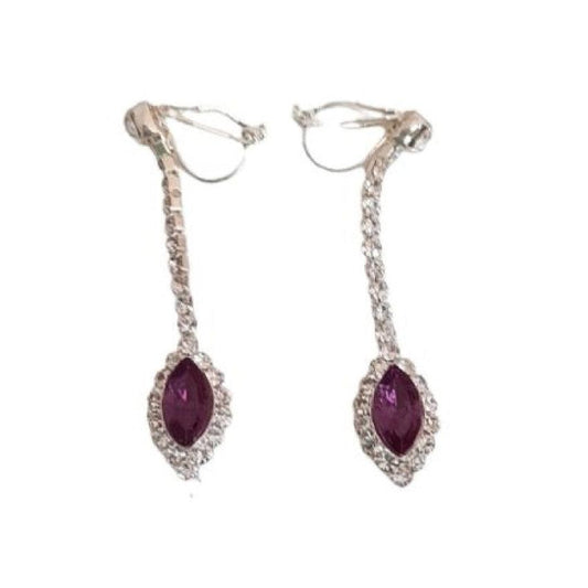 Light Purple Drop In A Diamante Stem Clip On Earrings