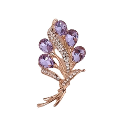 Lilac And Gold Crystal Flower Brooch