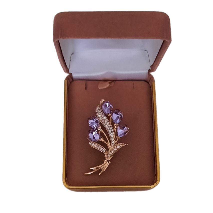 Lilac And Gold Crystal Flower Brooch