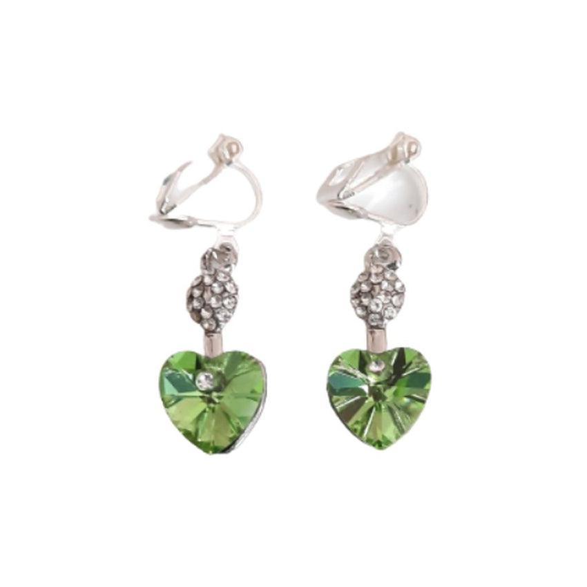 Lime Green Diamante Stem Clip On Earrings