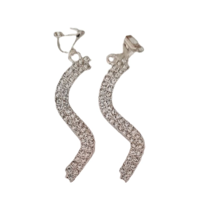 Long Dangly Diamante Clip on Earrings