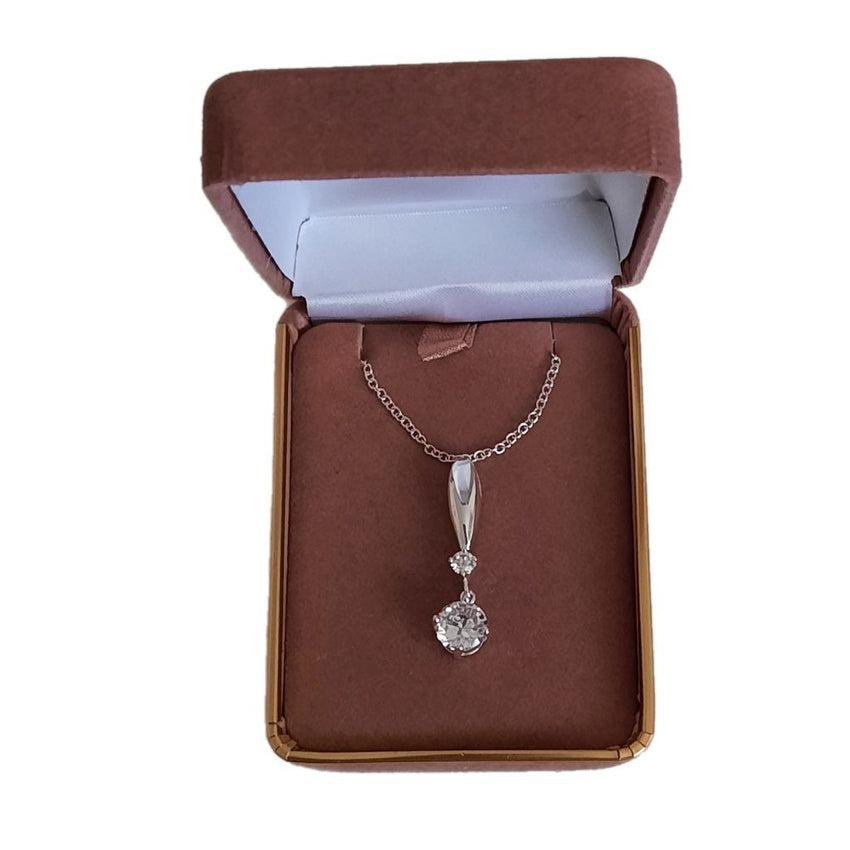 Long Drop Silver Pendant With a Cubic Zirconia Stone Dangle