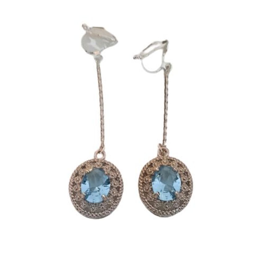Long Fancy Aqua Blue Clip On Earrings