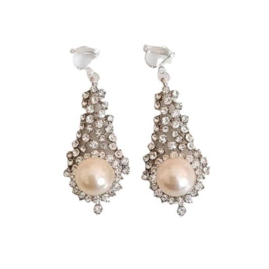 Long Pearl Drop Clip On Earrings