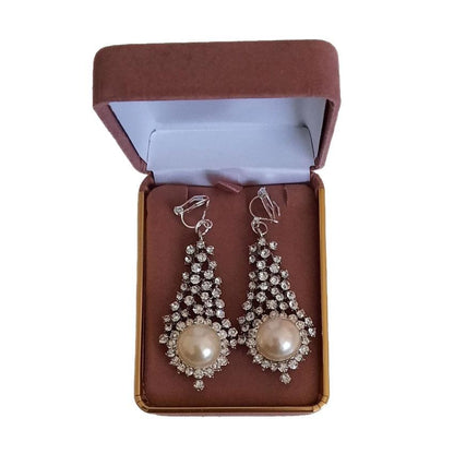 Long Pearl Drop Clip On Earrings