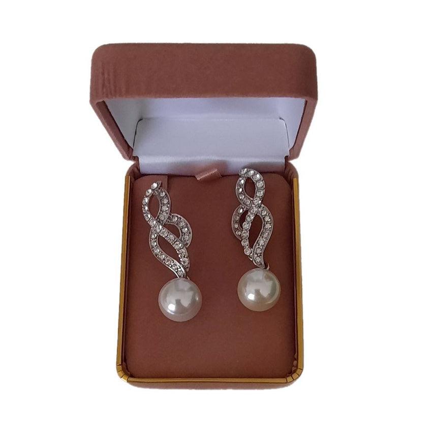 Long Pearl Drop Diamante Fashion Earrings
