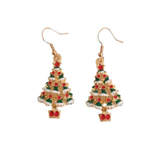 Long Red And Green Christmas Tree Earrings