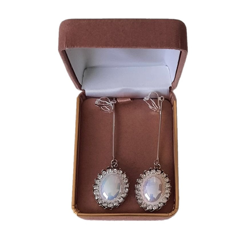 Long Stem Diamante Pearl Drop Clip On Earrings(2)