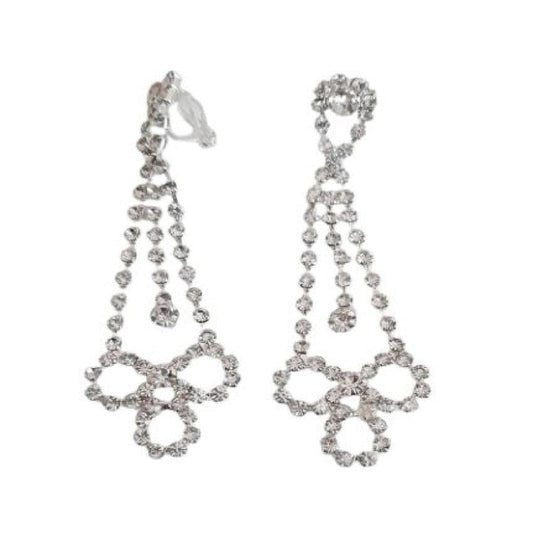 Long Dangly Diamante Clip On Chandelier Earrings