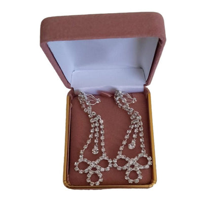 Long Dangly Diamante Clip On Chandelier Earrings