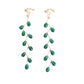 Long Green Stone Gold Tone Drop Clip On Earrings