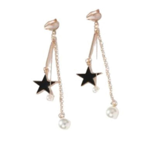 Long Pearl And Star Clip On Earrings