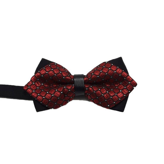 Male Wine Red Spotted And Black Patterned Bow Tie