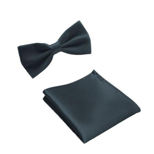 Mans Charcoal Dark Grey Bow Tie Set