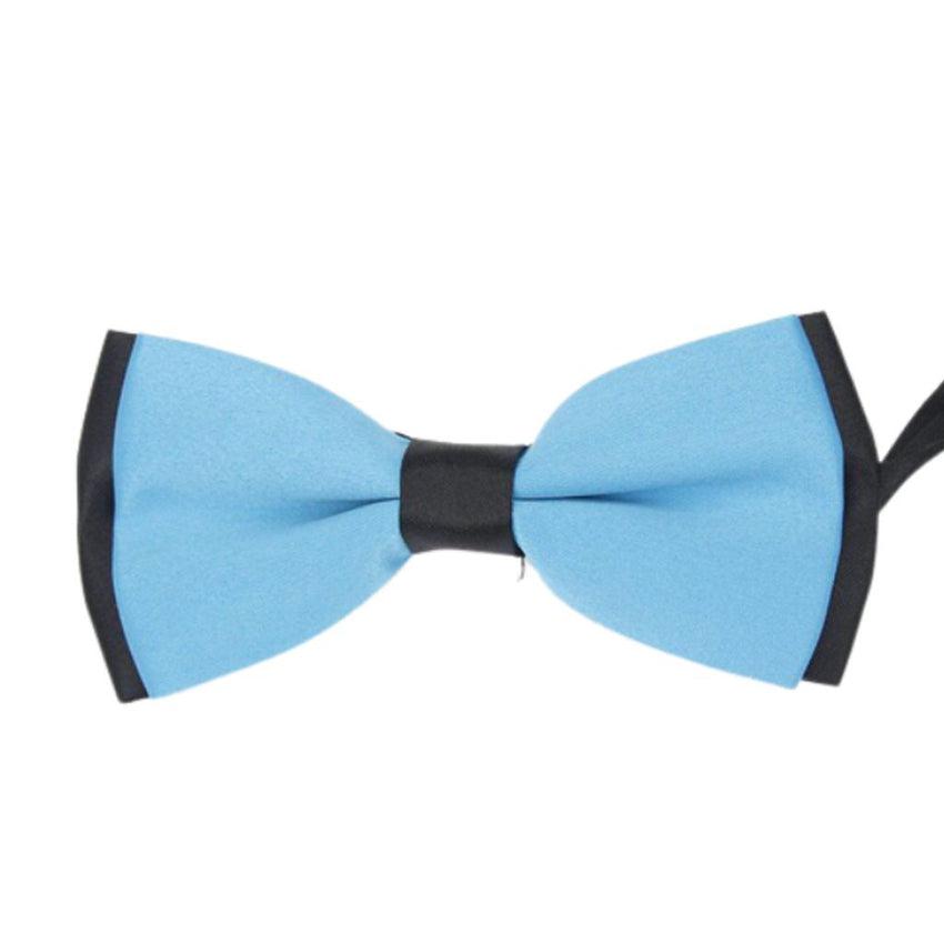Mans Solid Block Colour Light Blue And Black Bow Tie