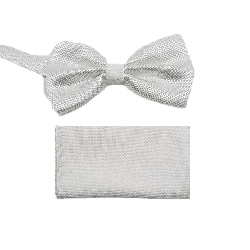 Mans White Patterned Matching Dicky Bow And Hanky Set