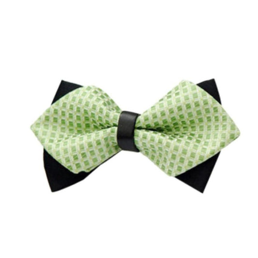 Mans Pale Green On Black Patterned Bow Tie