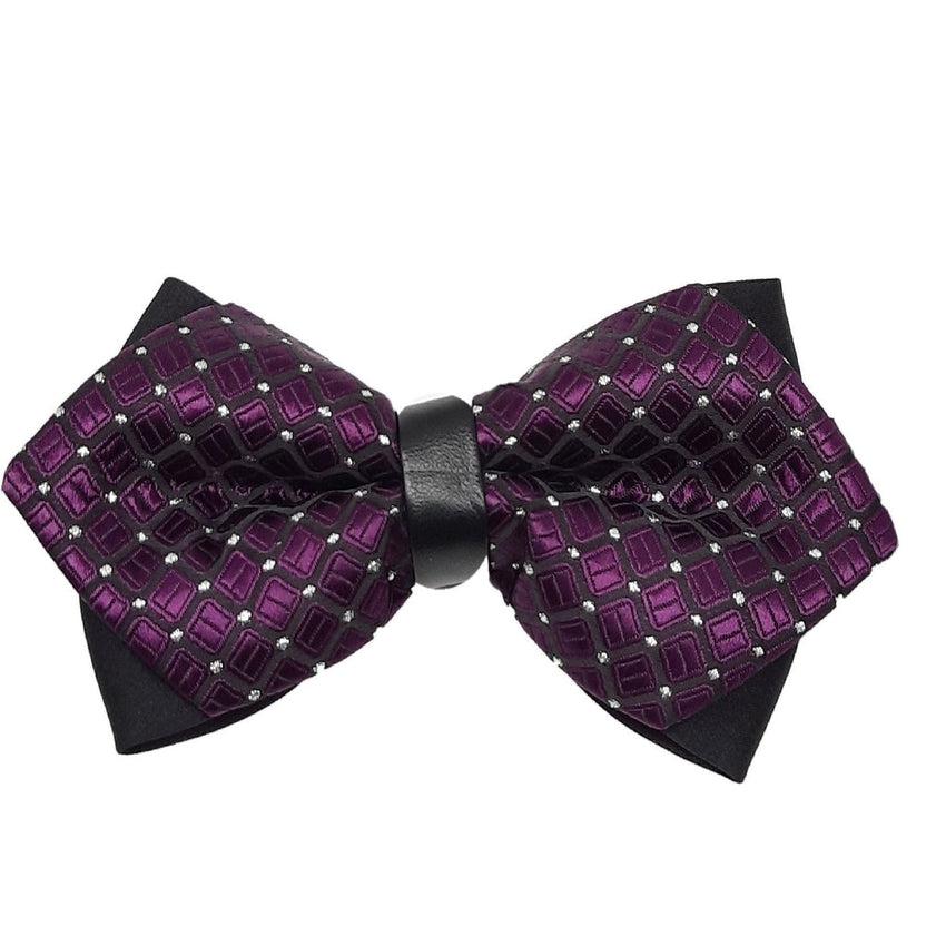 Mans Purple White And Black Patterned Bow Tie