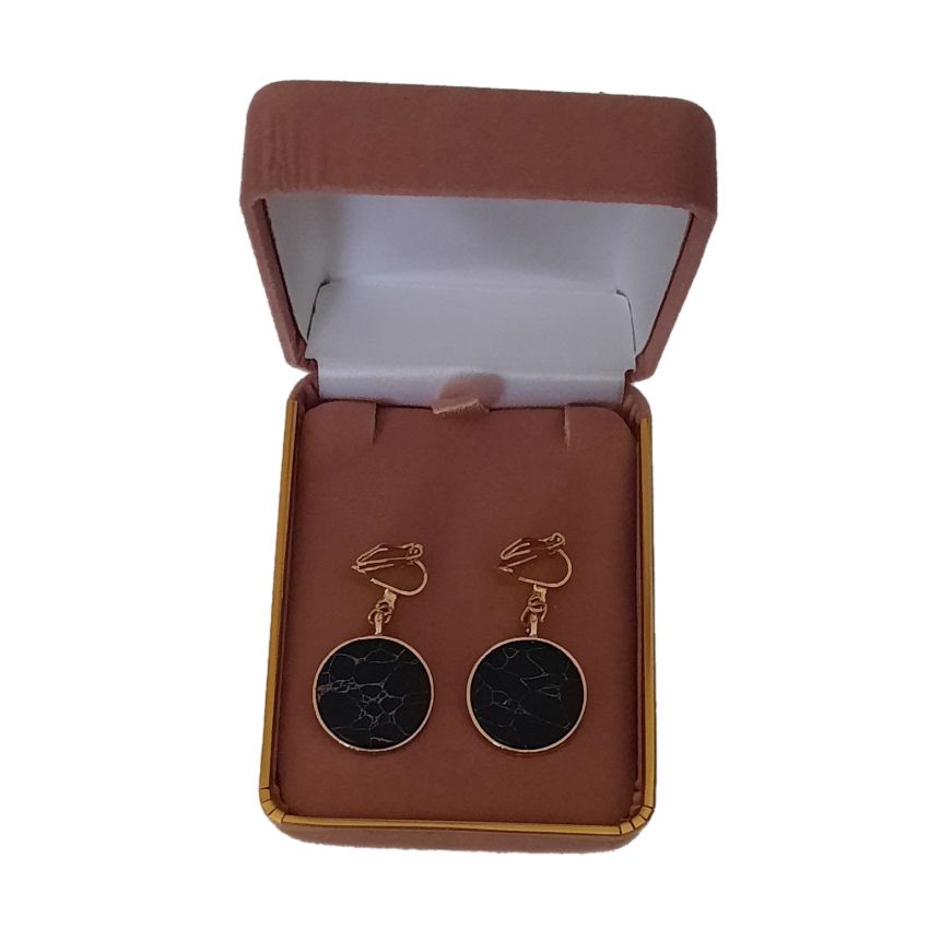 Marble Effect Gold Black Clip On Earrings(2)