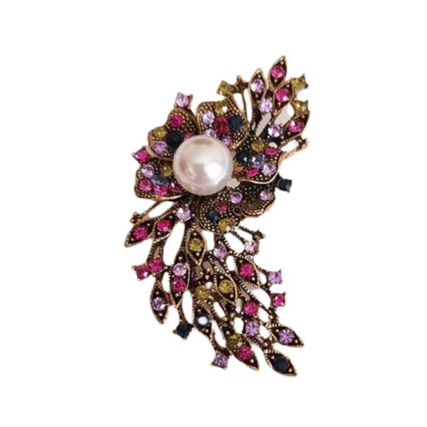 Marcasite And Pink Crystal Stone Brooch
