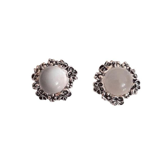 Marcasite Flower Stud Clip On Earrings