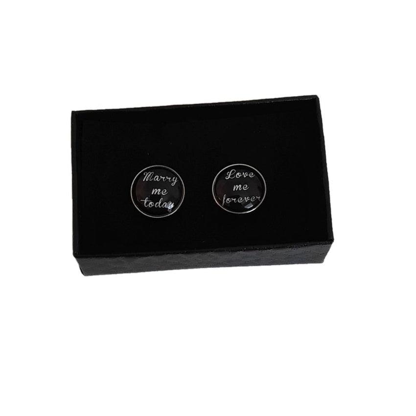 Marry Me Today Love Me Forever Black Enamel Cufflinks