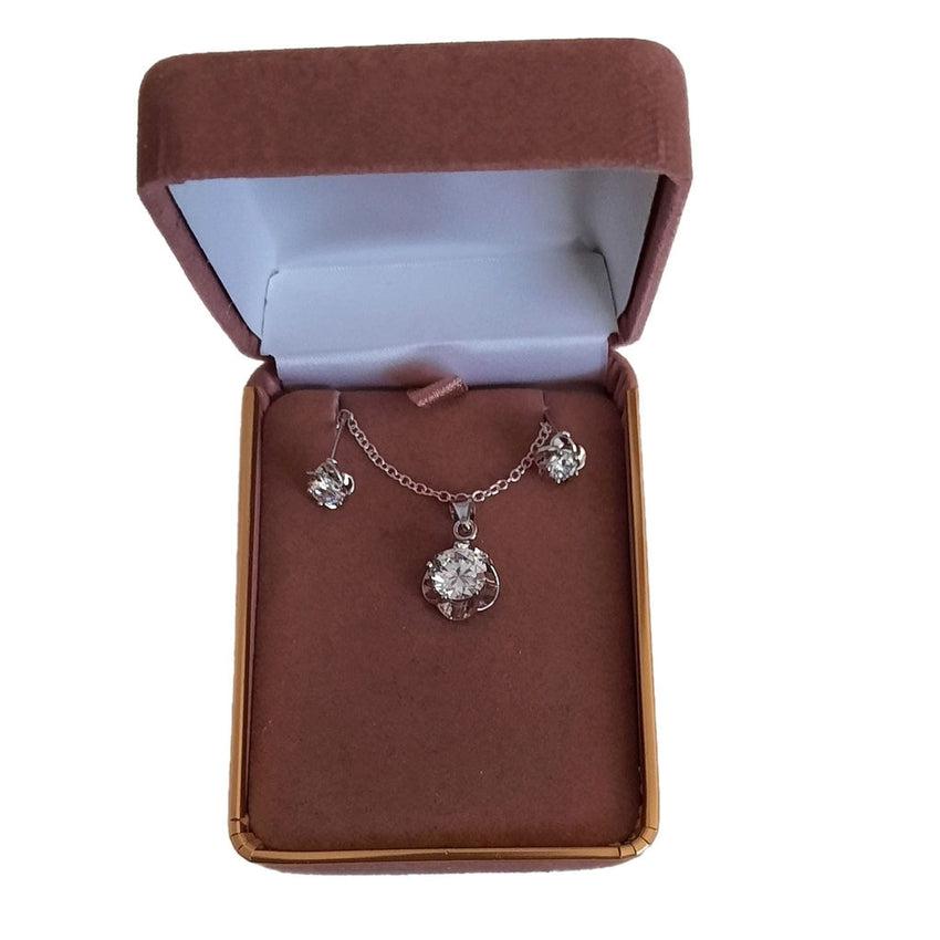 Matching White Cubic Zirconia Necklace And Earrings Flower Set