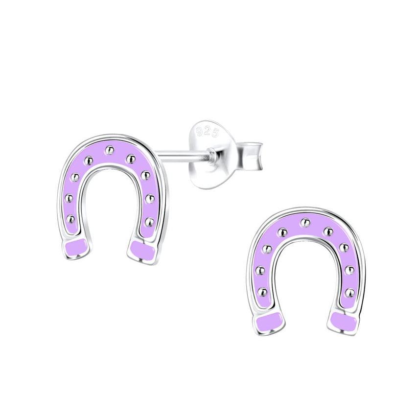 Medium Size Lilac Sterling Silver Horse Shoe Earrings