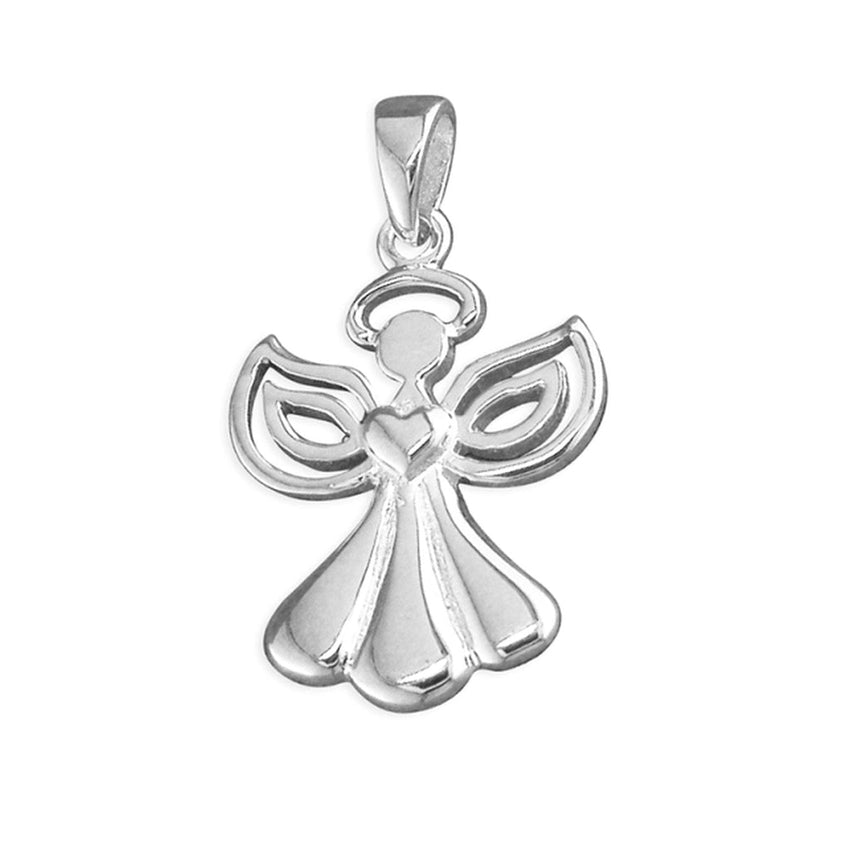 Medium Size Angel With a Heart Sterling Silver Pendant