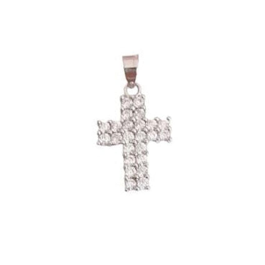 Medium Size Sterling Silver Cubic Zirconia Set Cross Pendant