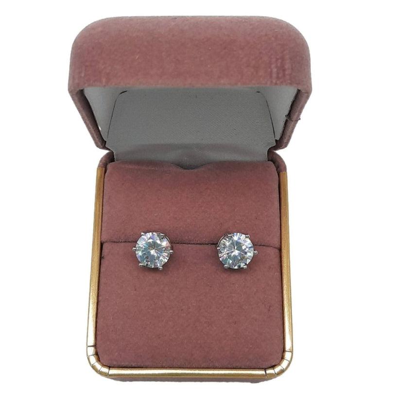 Medium Sized Round Solitaire Silver Cubic Zirconia Earrings