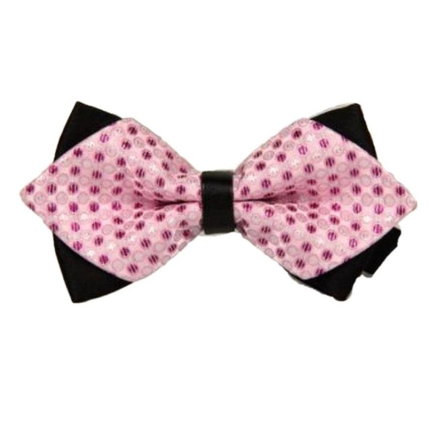 Mens Shades of Pink Spotted Pattern Bow Tie on a Black Band